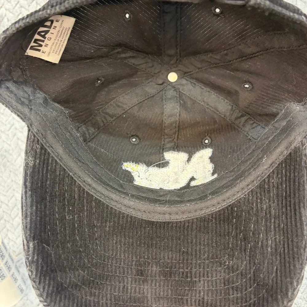 Mad Engine New York NY Corduroy Baseball Cap Hat Black Adjustable Strapback